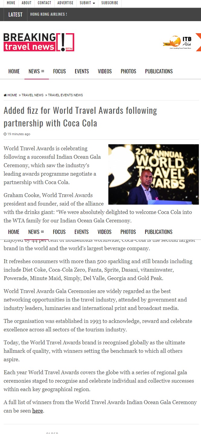 Added fizz for World Travel Awards following partnership with Coca Cola