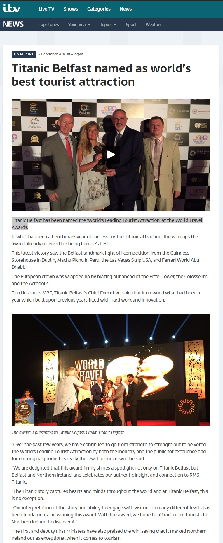 Titanic Belfast named as worlds best tourist attraction