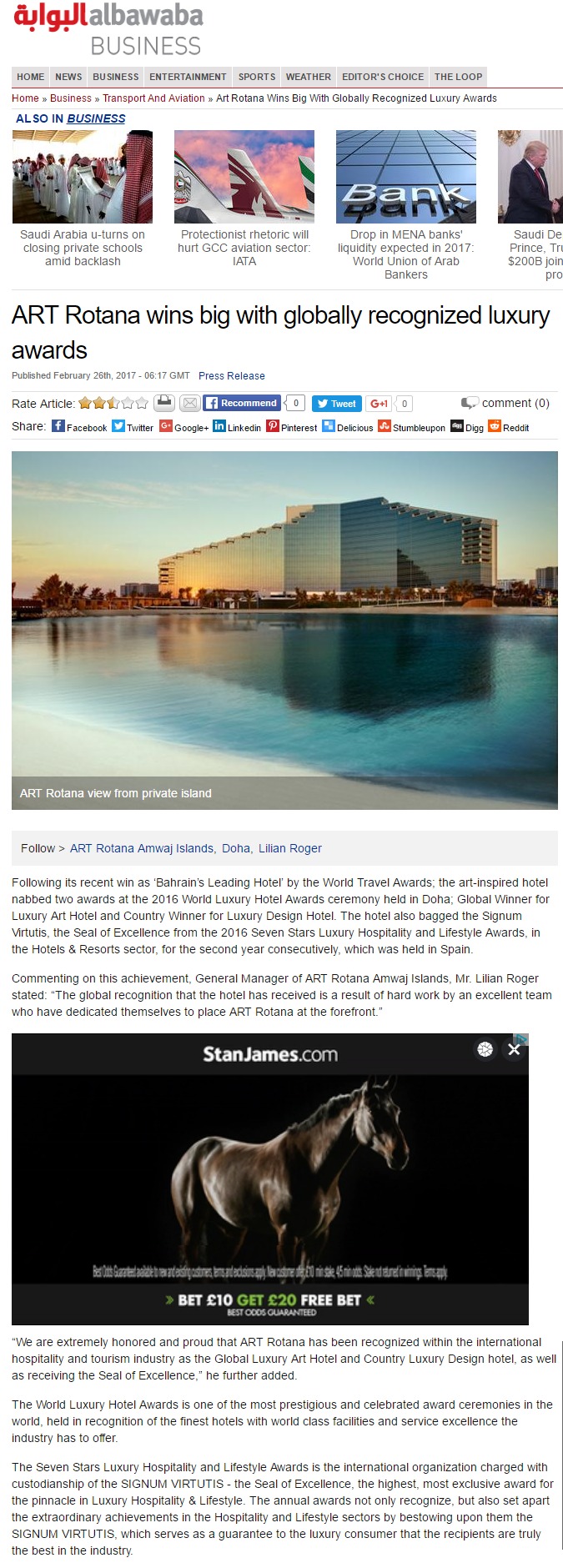 ART Rotana wins big with globally recognized luxury awards
