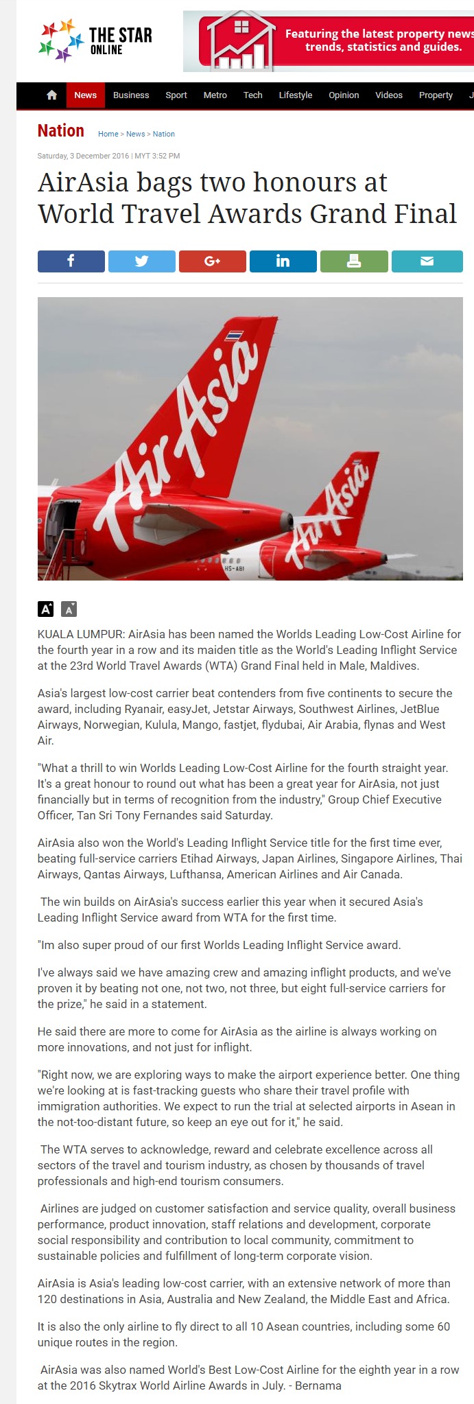 AirAsia bags two honours at World Travel Awards Grand Final