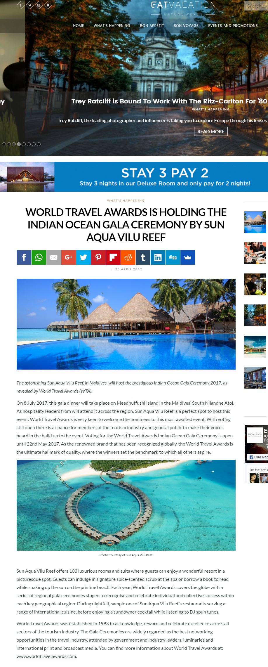 World Travel Awards is holding the Indian Ocean Ceremony by Sun Aqu Vilu Reef