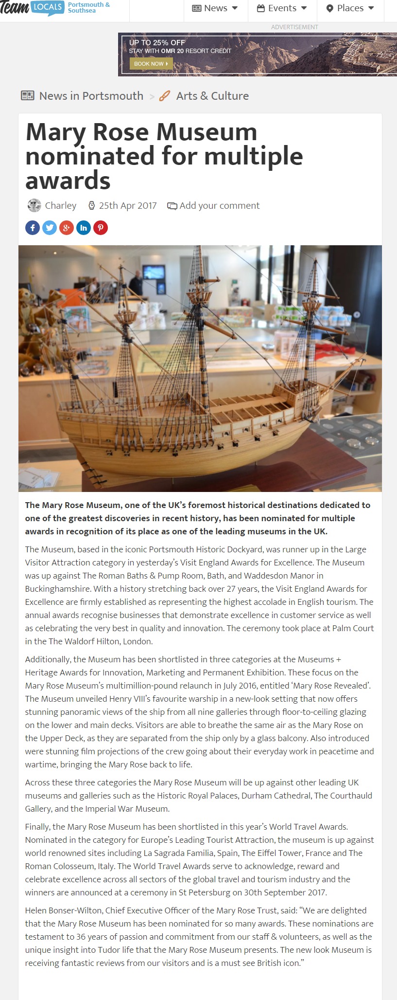 Mary Rose Museum nominated for multiple awards