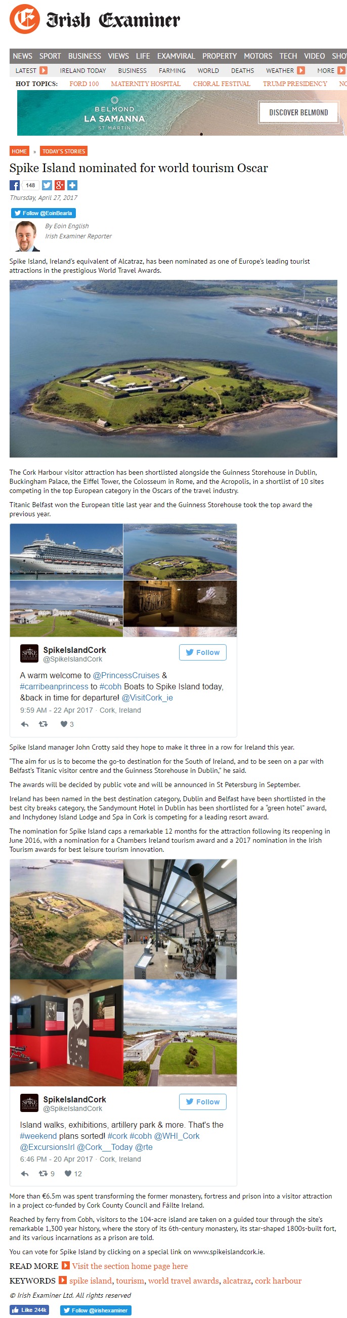 Spike Island nominated for world tourism Oscar