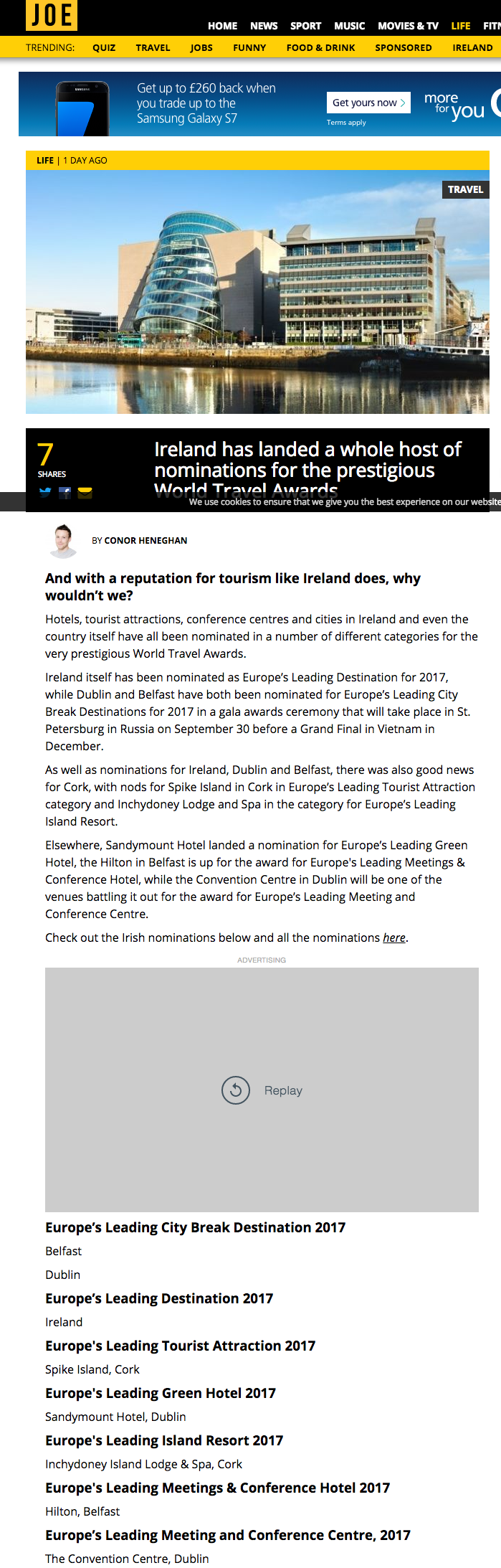 reland has landed a whole host of nominations for the prestigious World Travel Awards