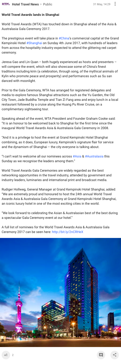 World Travel Awards lands in Shanghai