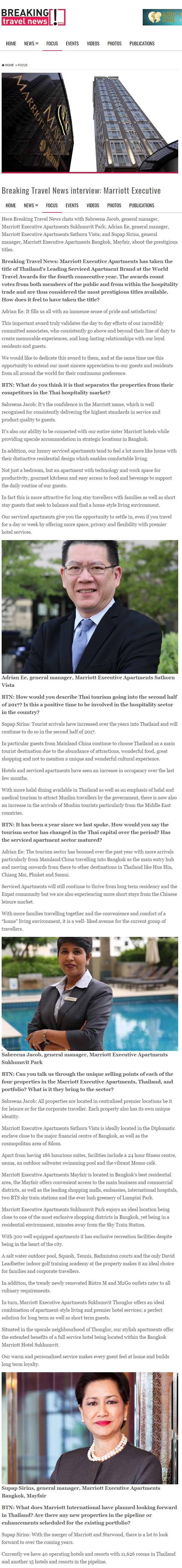 Breaking Travel News interview: Marriott Executive Apartments, Thailand