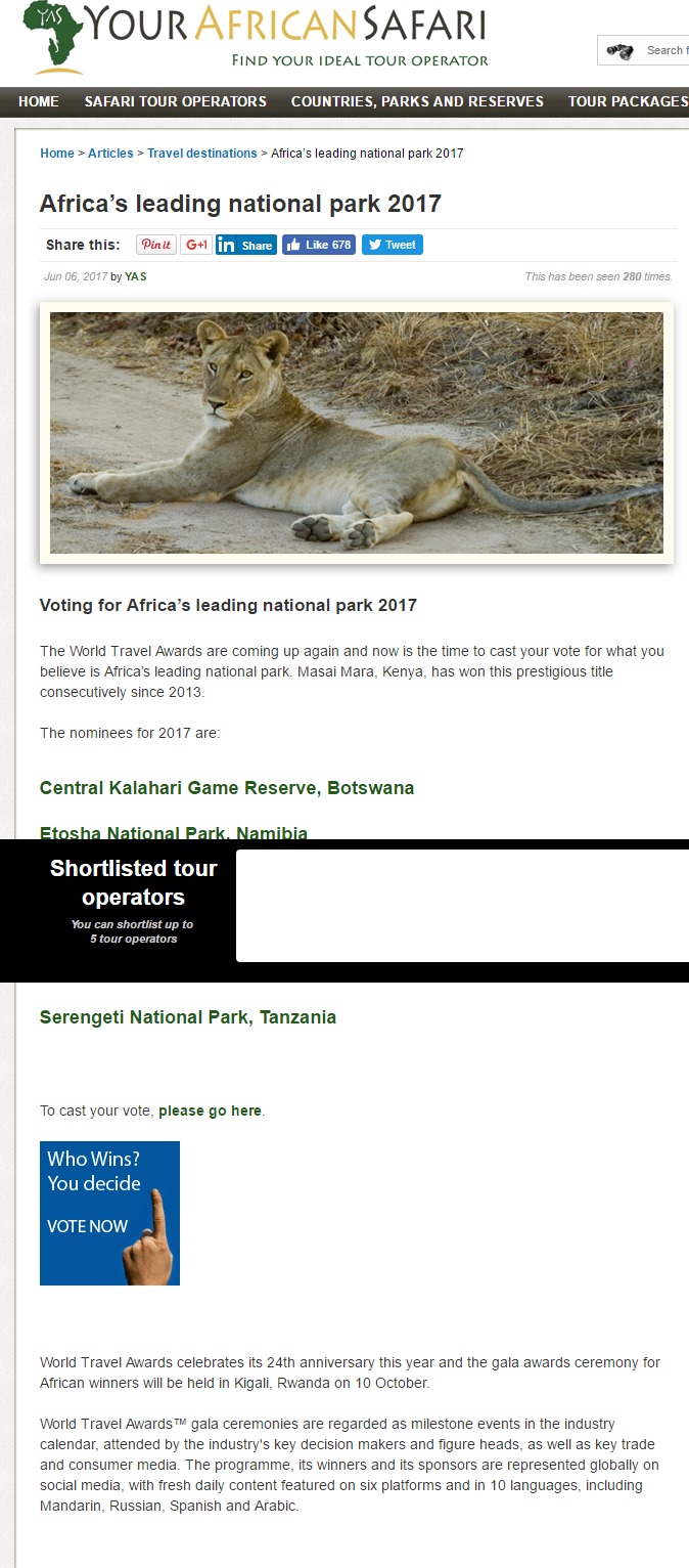 Africa’s leading national park 2017