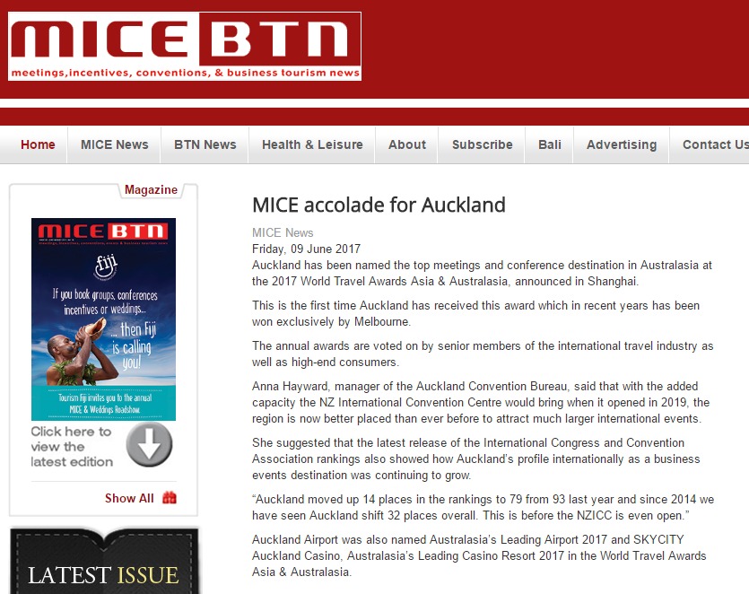 MICE accolade for Auckland