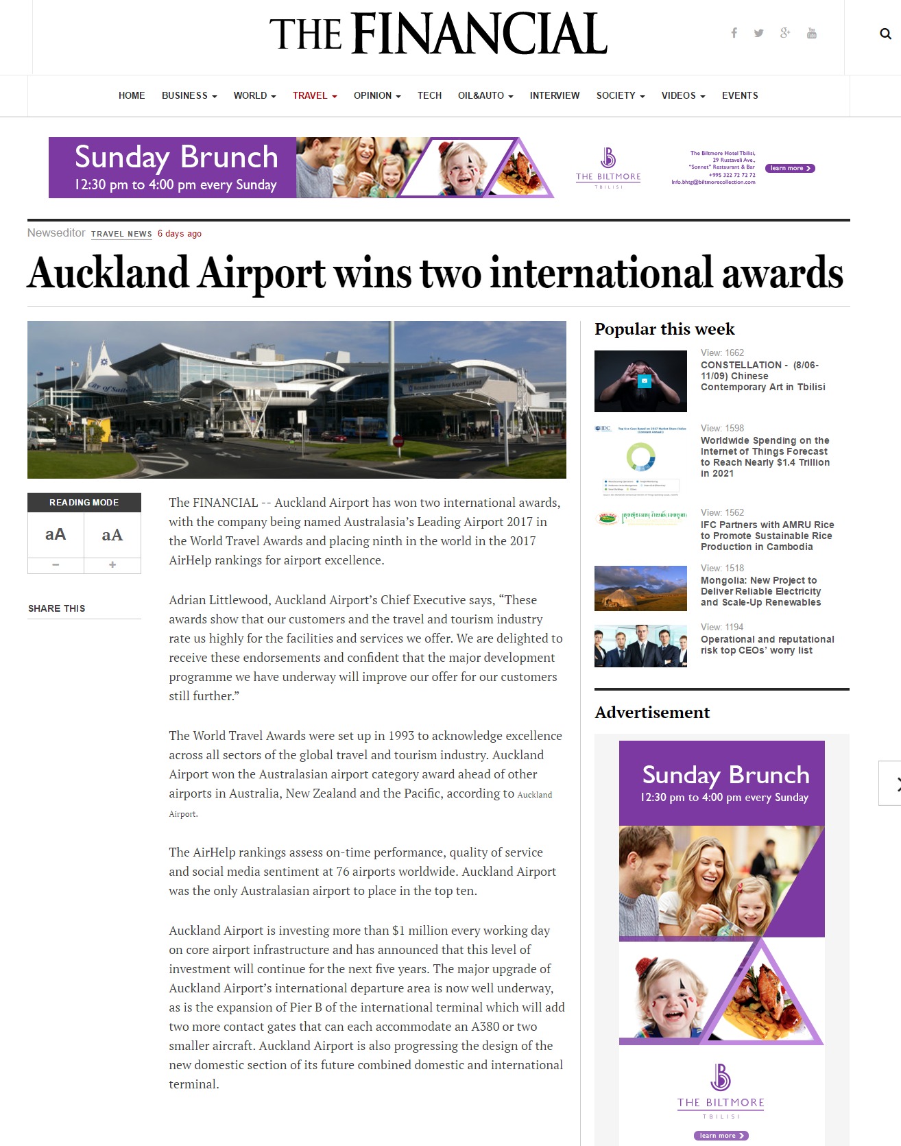 Auckland Airport wins two international awards
