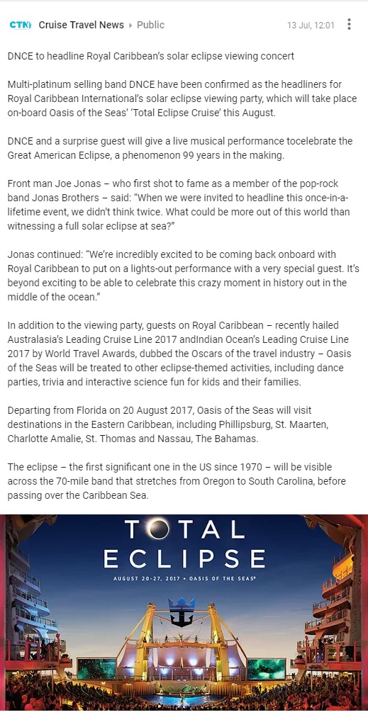 DNCE to headline Royal Caribbean’s solar eclipse viewing concert
