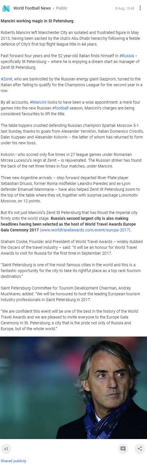 Mancini working magic in St Petersburg