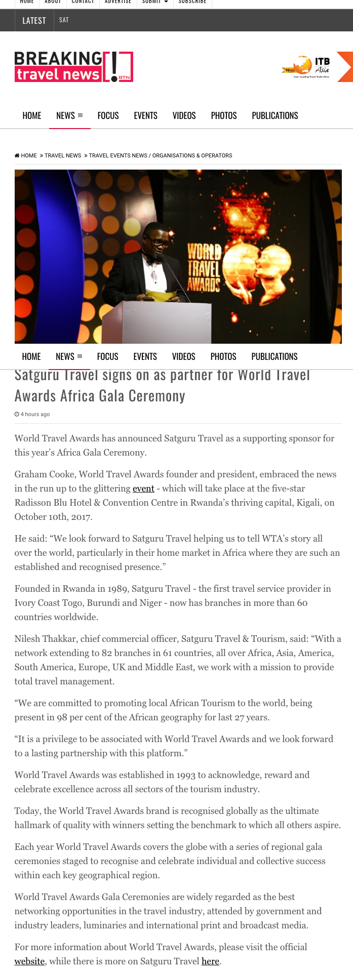 Satguru Travel signs on as partner for World Travel Awards Africa Gala Ceremony