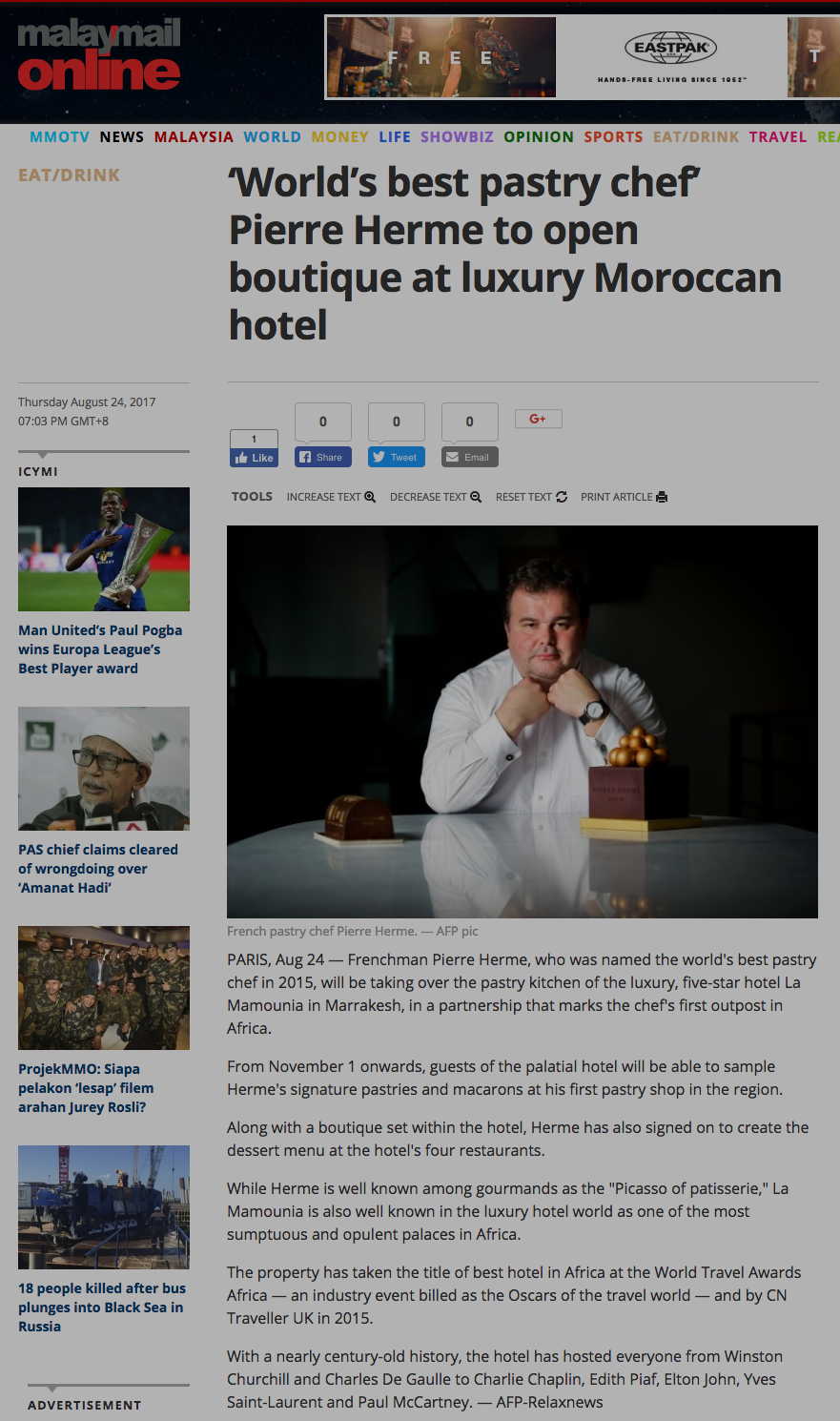 ‘World’s best pastry chef’ Pierre Herme to open boutique at luxury Moroccan hotel Read more at http://www.themalaymailonline.com/eat-drink/article/worlds-best-pastry-chef-pierre-herme-to-open-boutique-at-luxury-moroccan-ho#I1V3T7VxgcpIl9lO.99
