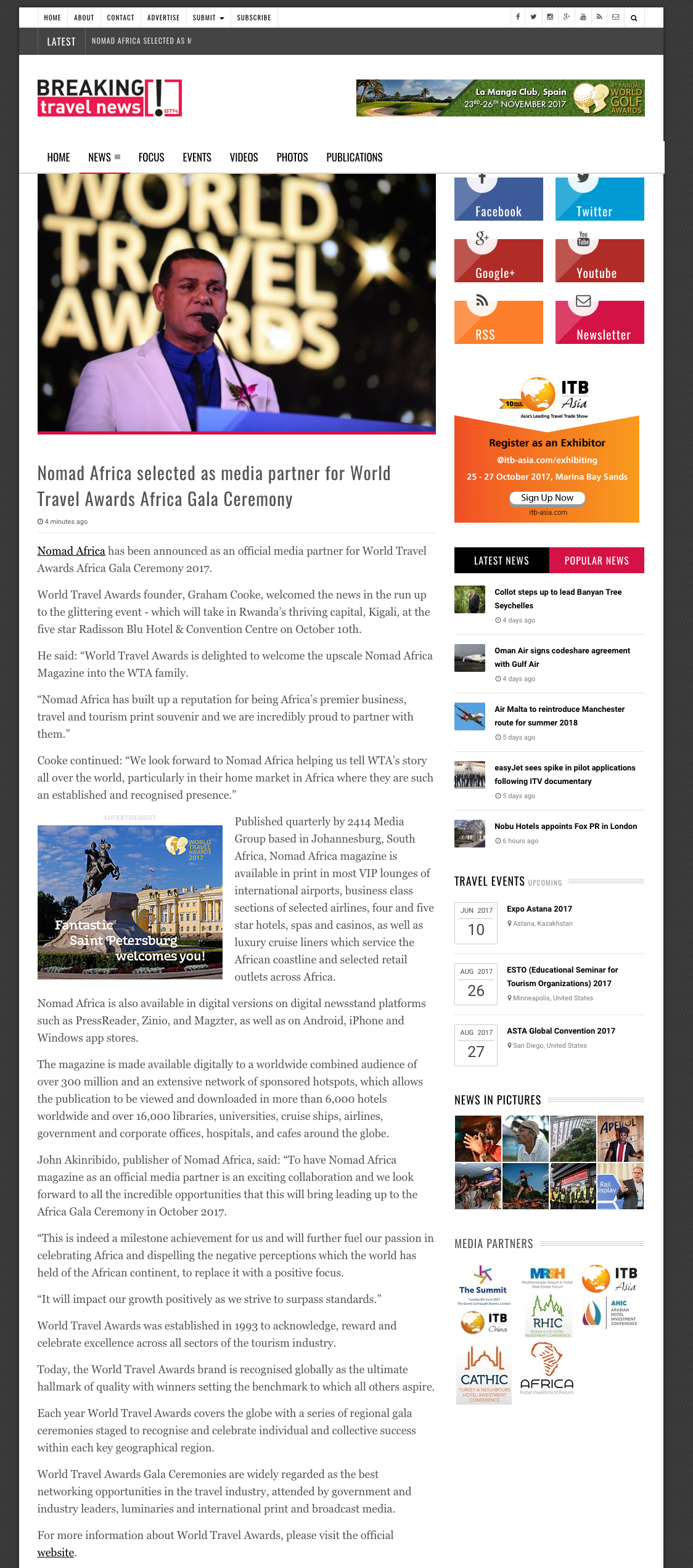 Nomad Africa selected as media partner for World Travel Awards Africa Gala Ceremony