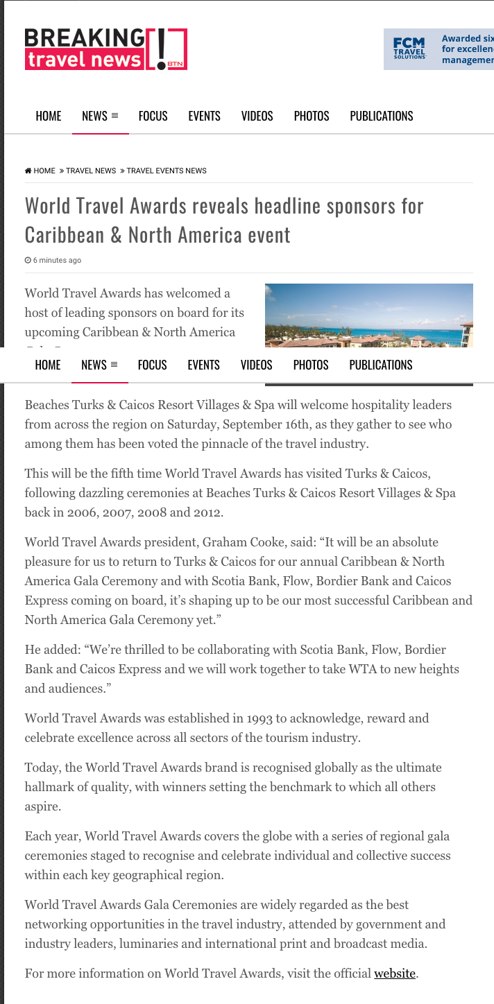 World Travel Awards reveals headline sponsors for Caribbean & North America event