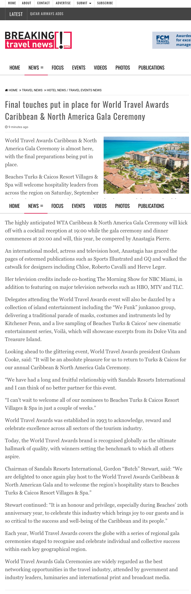 Final touches put in place for World Travel Awards Caribbean & North America Gala Ceremony