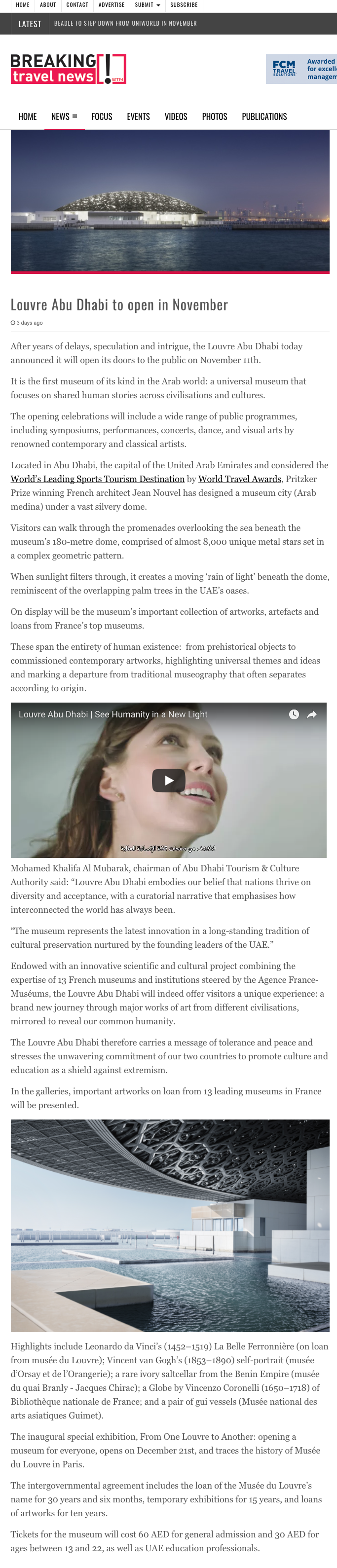 Louvre Abu Dhabi to open in November