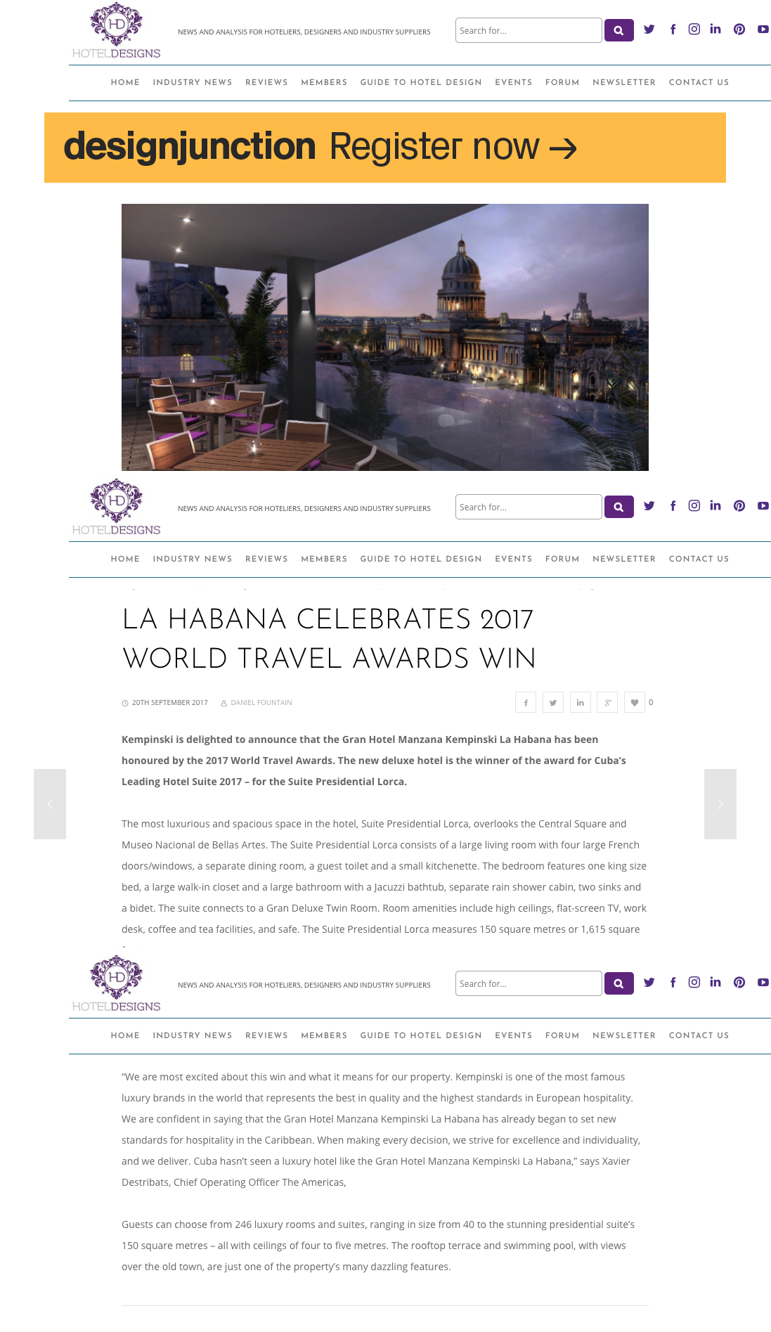 Gran Hotel Manzana Kempinski La Habana celebrates 2017 World Travel Awards win