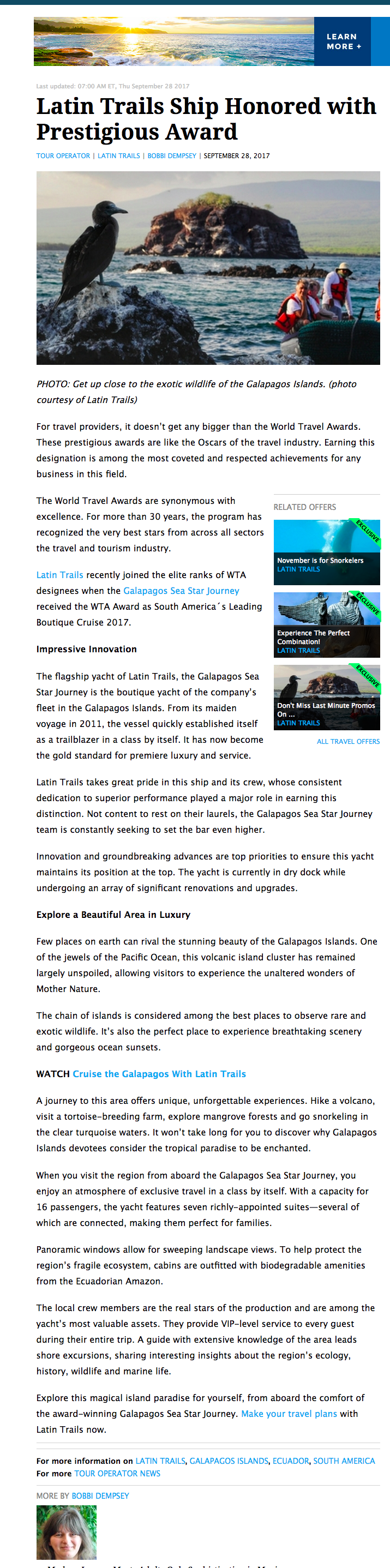 Latin Trails Ship Honored with Prestigious Award