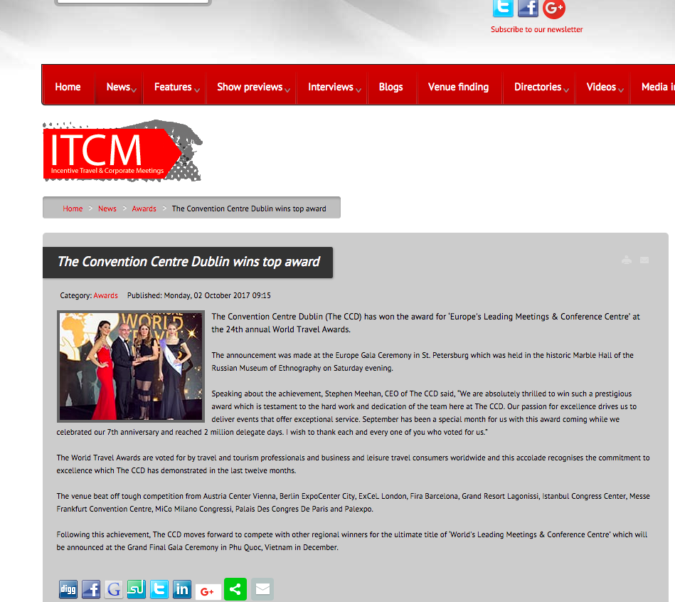 The Convention Centre Dublin wins top award