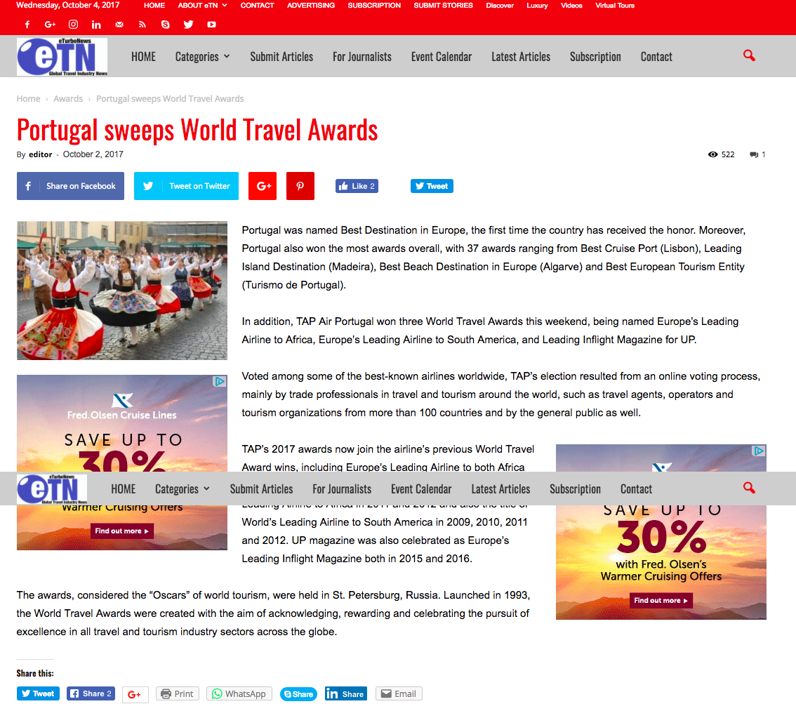 Portugal sweeps World Travel Awards