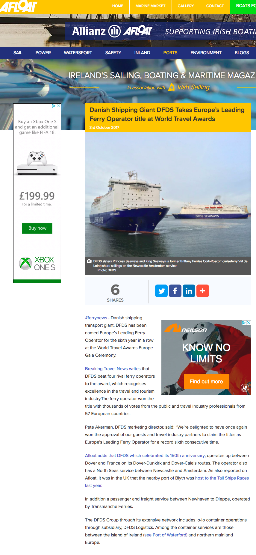 Danish Shipping Giant DFDS Takes Europe’s Leading Ferry Operator title at World Travel Awards