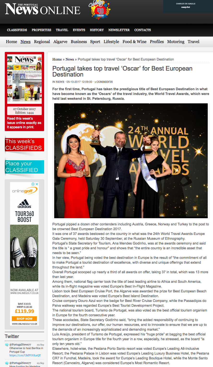 Portugal takes top travel ‘Oscar’ for Best European Destination