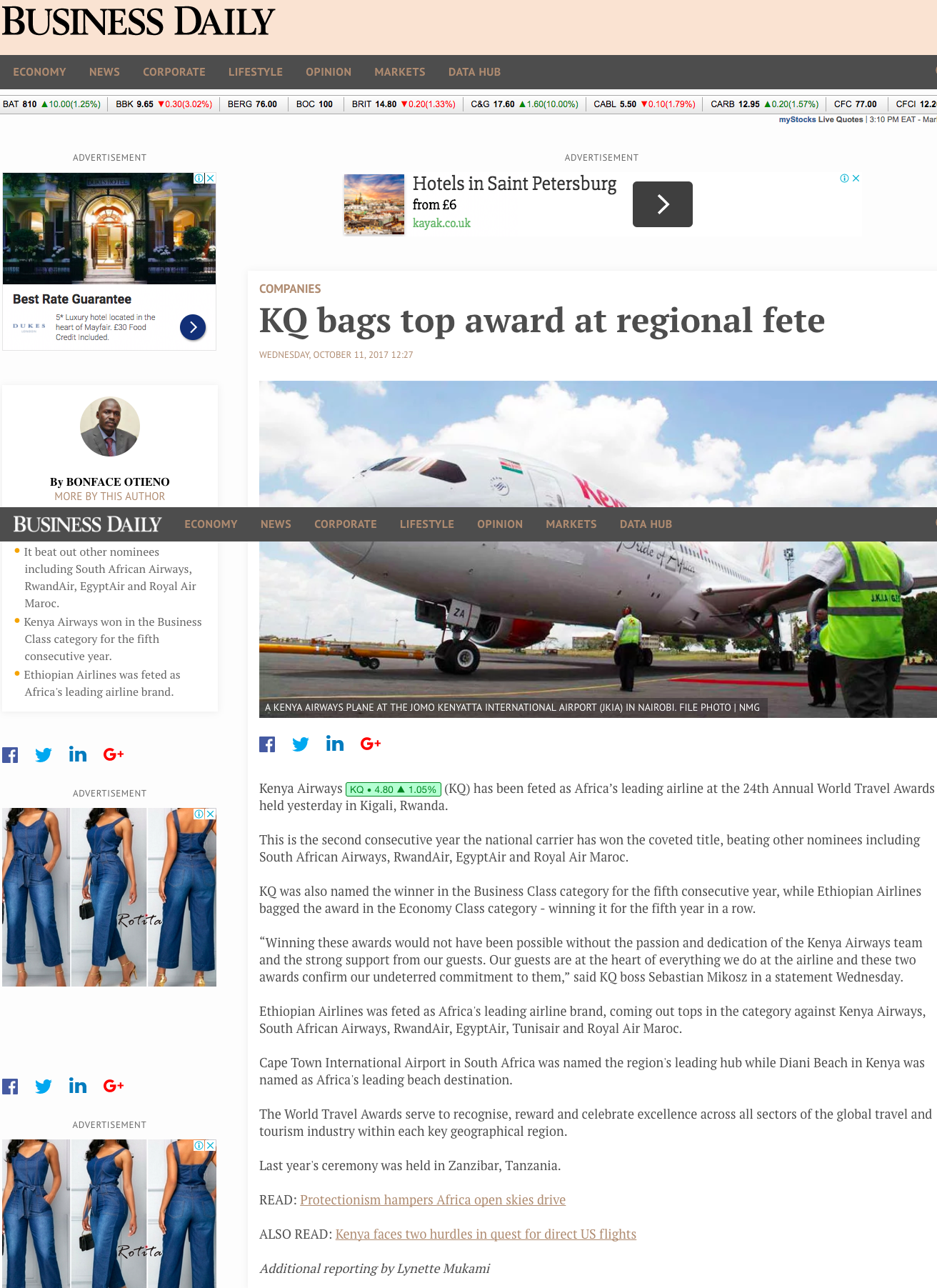 KQ bags top award at regional fete