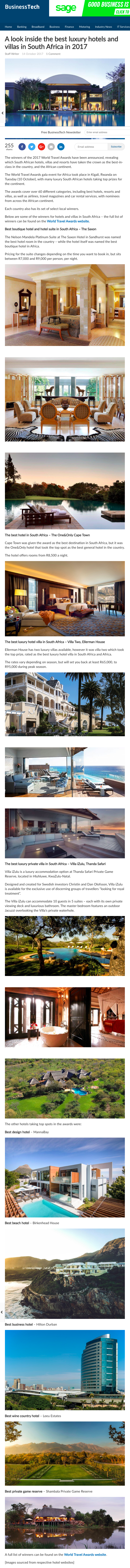 A look inside the best luxury hotels and villas in South Africa in 2017