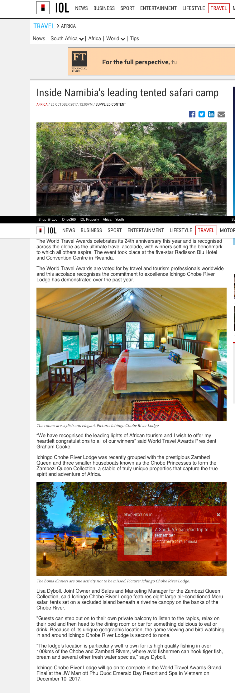 Inside Namibia leading tented safari camp