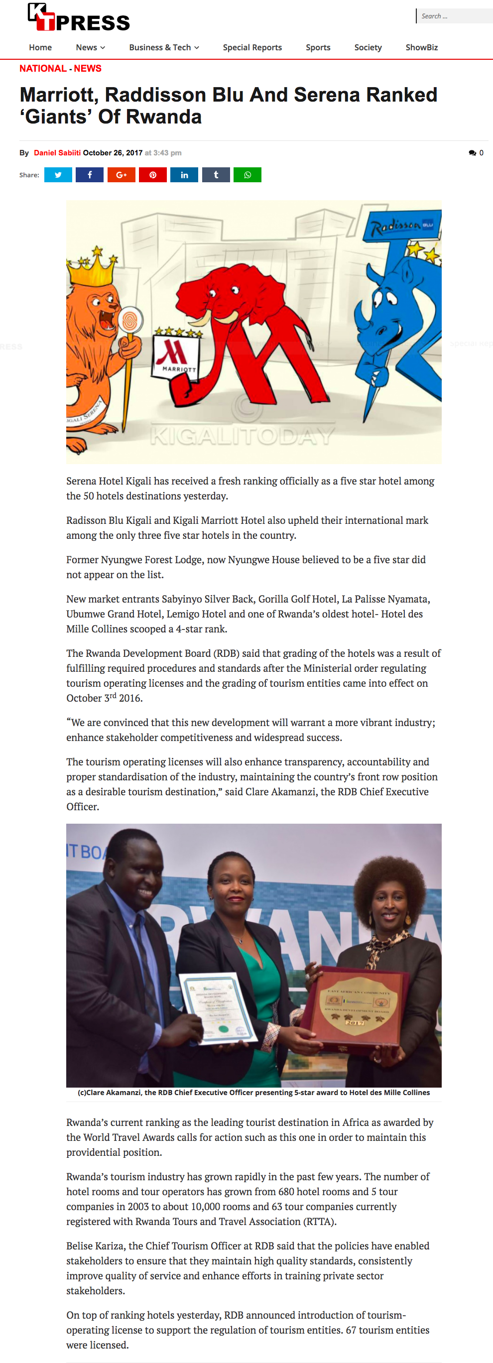 Marriott, Raddisson Blu And Serena Ranked ‘Giants’ Of Rwanda