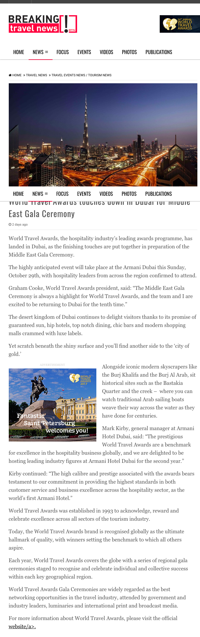 World Travel Awards touches down in Dubai for Middle East Gala Ceremony