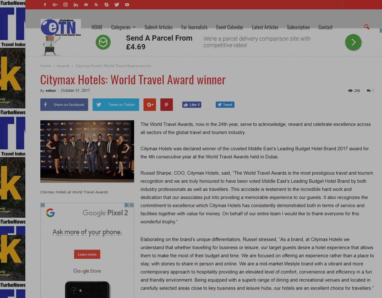 Citymax Hotels: World Travel Award winner