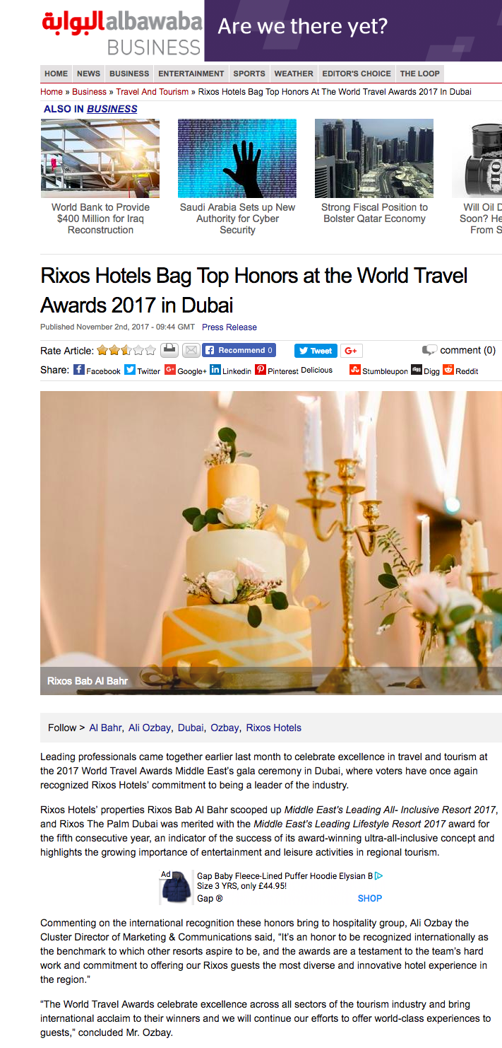 Rixos Hotels Bag Top Honors at the World Travel Awards 2017 in Dubai