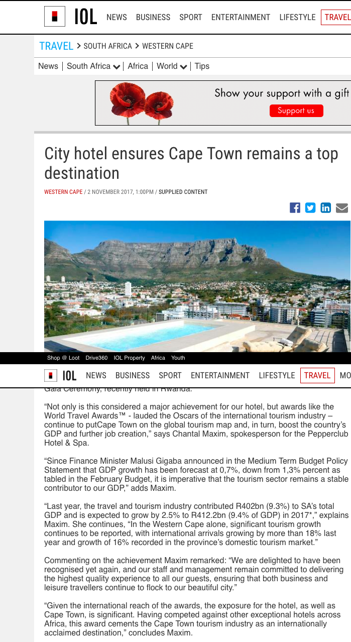 City hotel ensures Cape Town remains a top destination