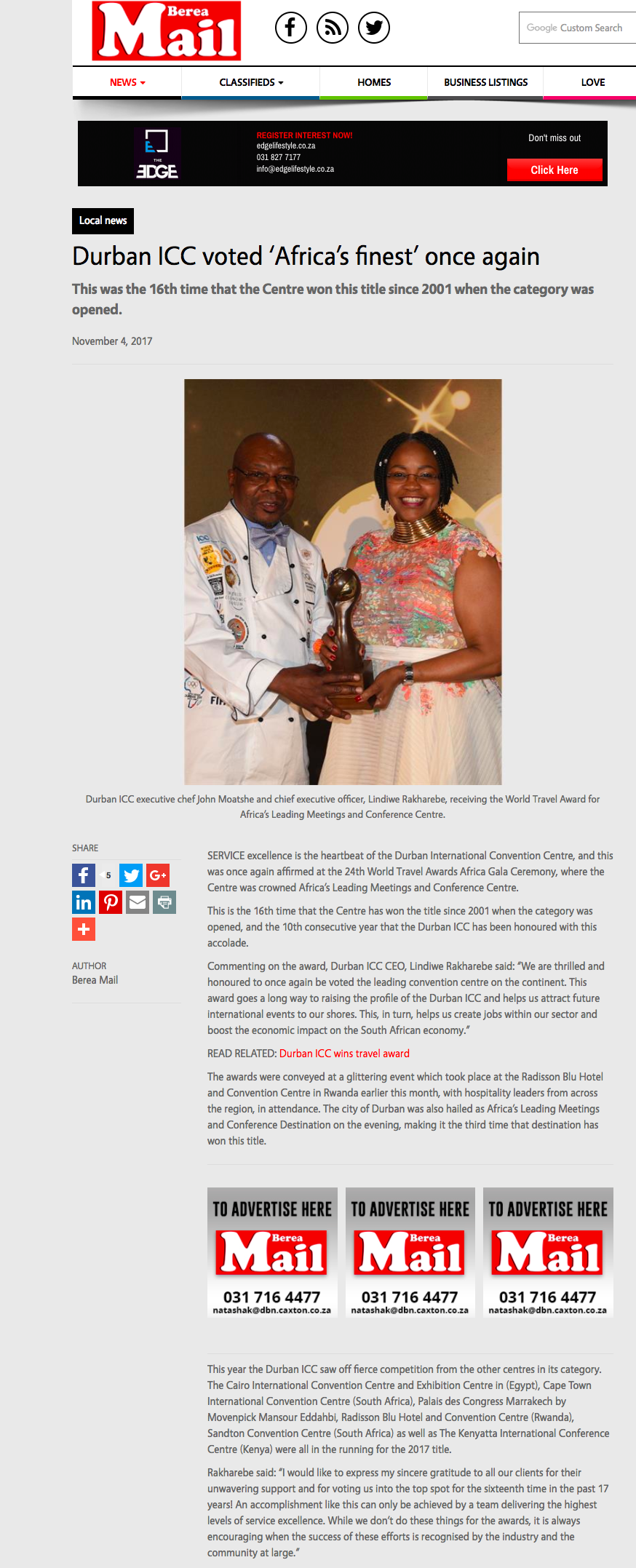 Durban ICC voted ‘Africa’s finest’ once again