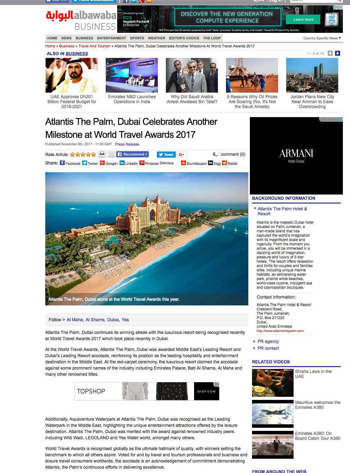 tlantis The Palm, Dubai Celebrates Another Milestone at World Travel Awards 2017