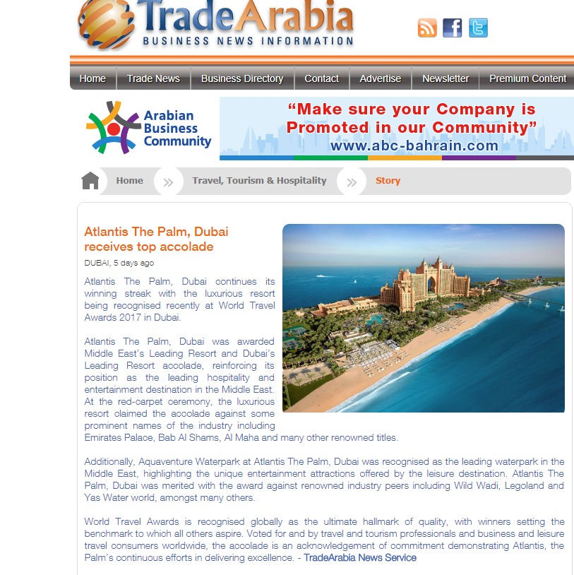 Atlantis The Palm, Dubai receives top accolade