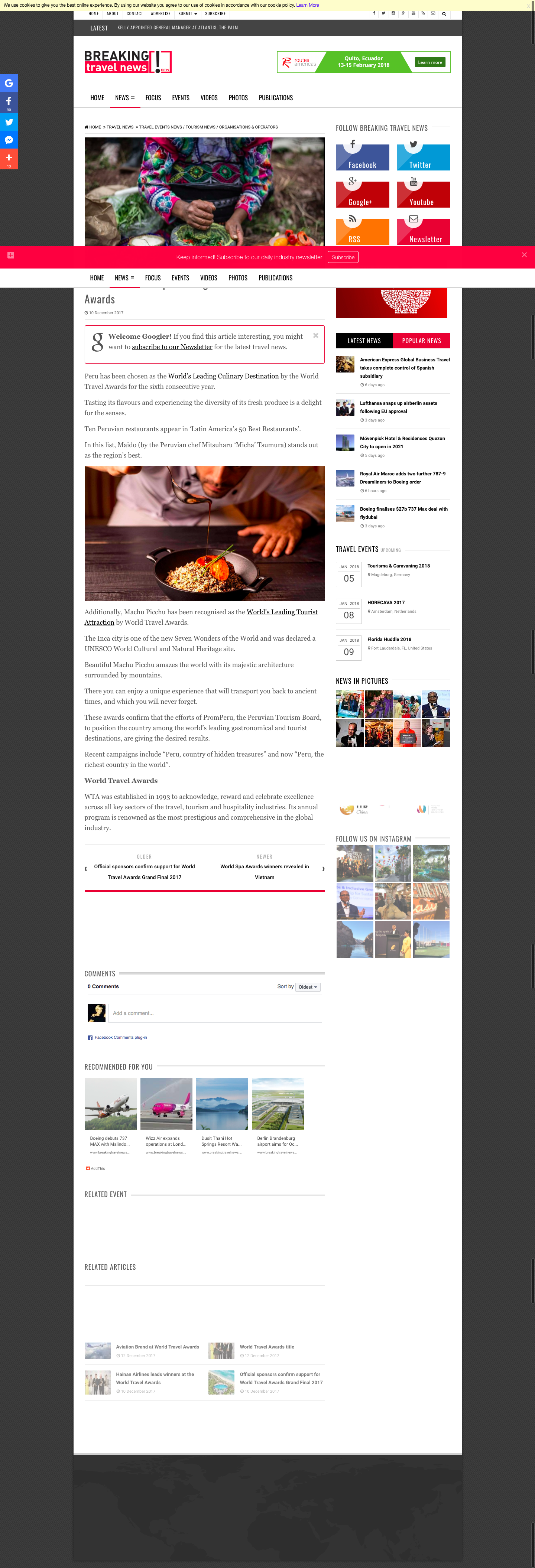 Peruvian food conquers the globe at World Travel Awards
