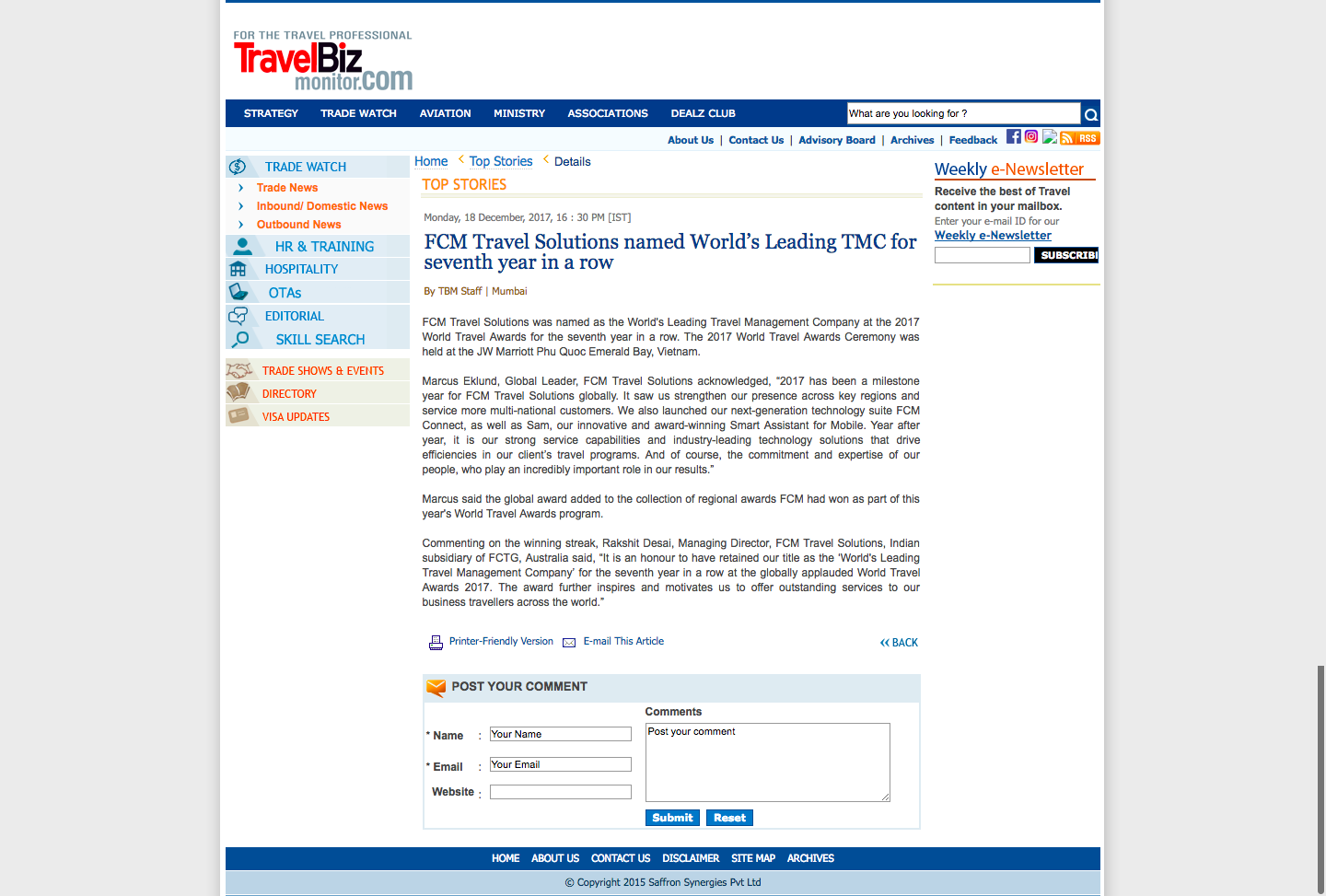 FCM Travel Solutions named World’s Leading TMC for seventh year in a row