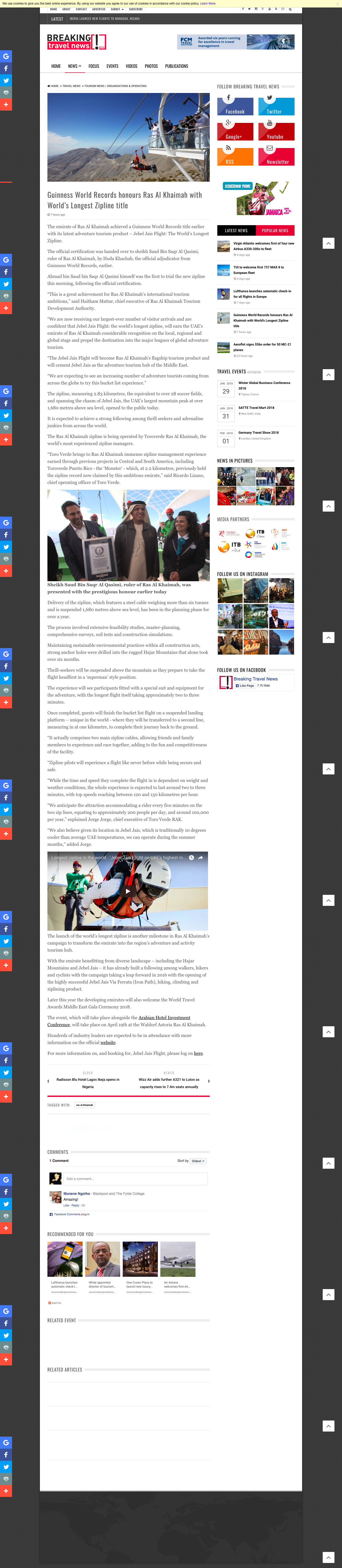 Guinness World Records honours Ras Al Khaimah with World’s Longest Zipline title