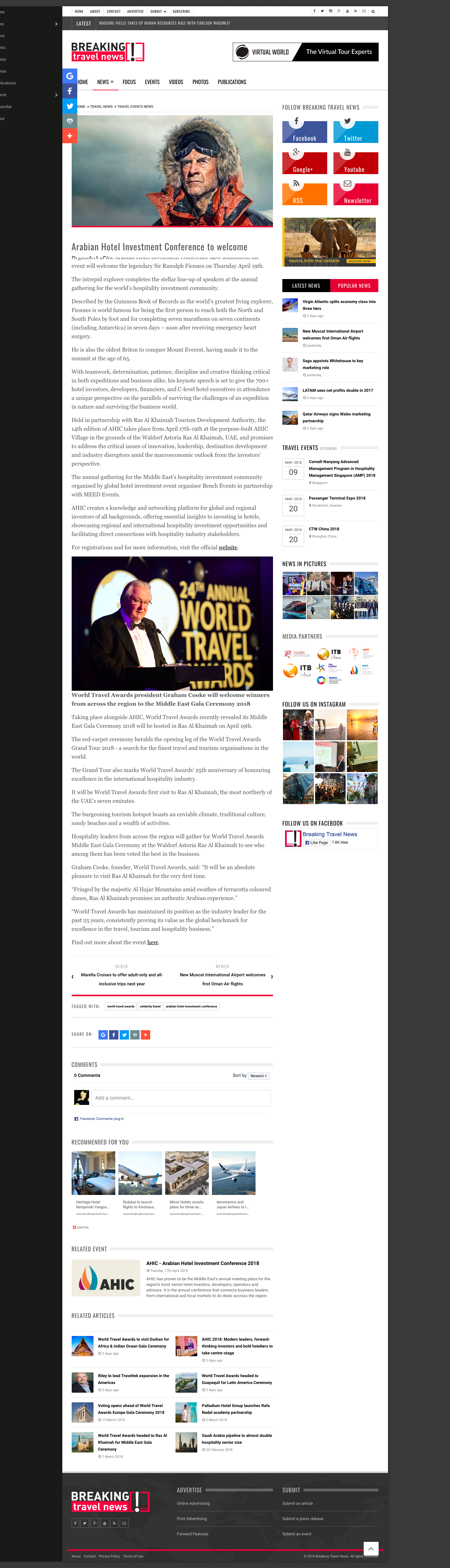 Arabian Hotel Investment Conference to welcome Ranulph Fiennes