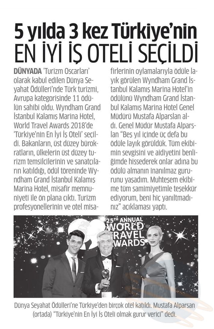 Wyndham Grand Istanbul flies high at World Travel Awards
