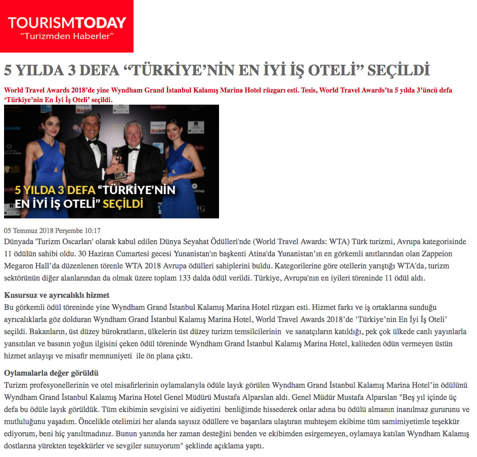 Wyndham Grand Istanbul scoops top titles at World Travel Awards