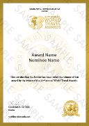 World Travel Awards Winner Certificate